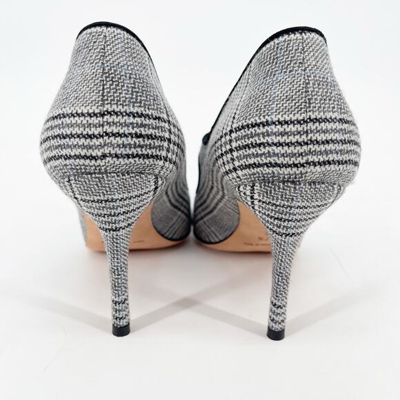 Manolo Blahnik Campari Houndstooth Wool Black Trim Mary Jane Heels Pumps IT 37.5 - Picture 9 of 11